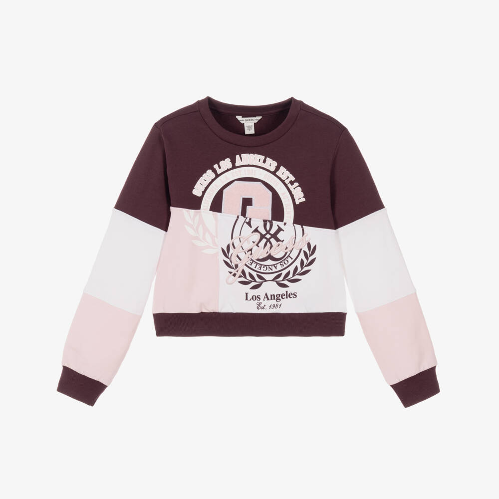 Guess-Older Girls Pink & Burgundy Cotton Logo Sweatshirt | Childrensalon