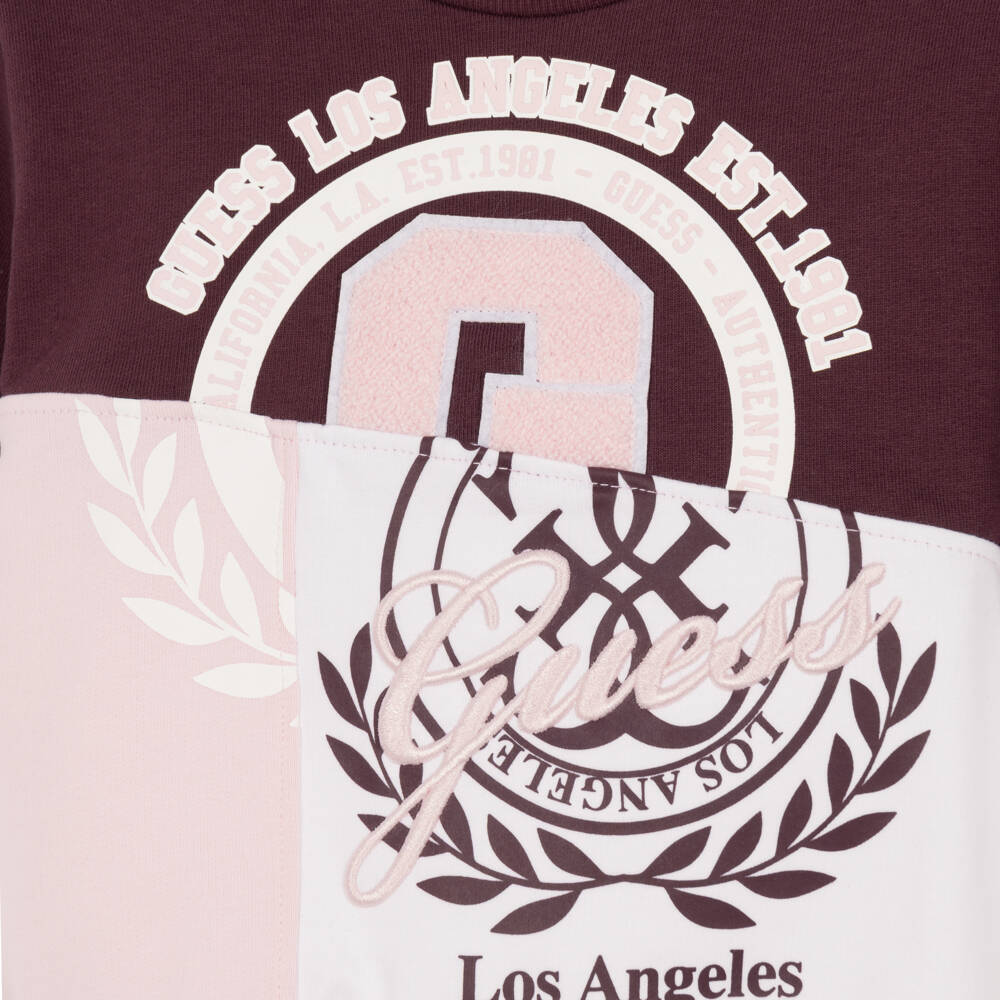 Guess-Older Girls Pink & Burgundy Cotton Logo Sweatshirt | Childrensalon