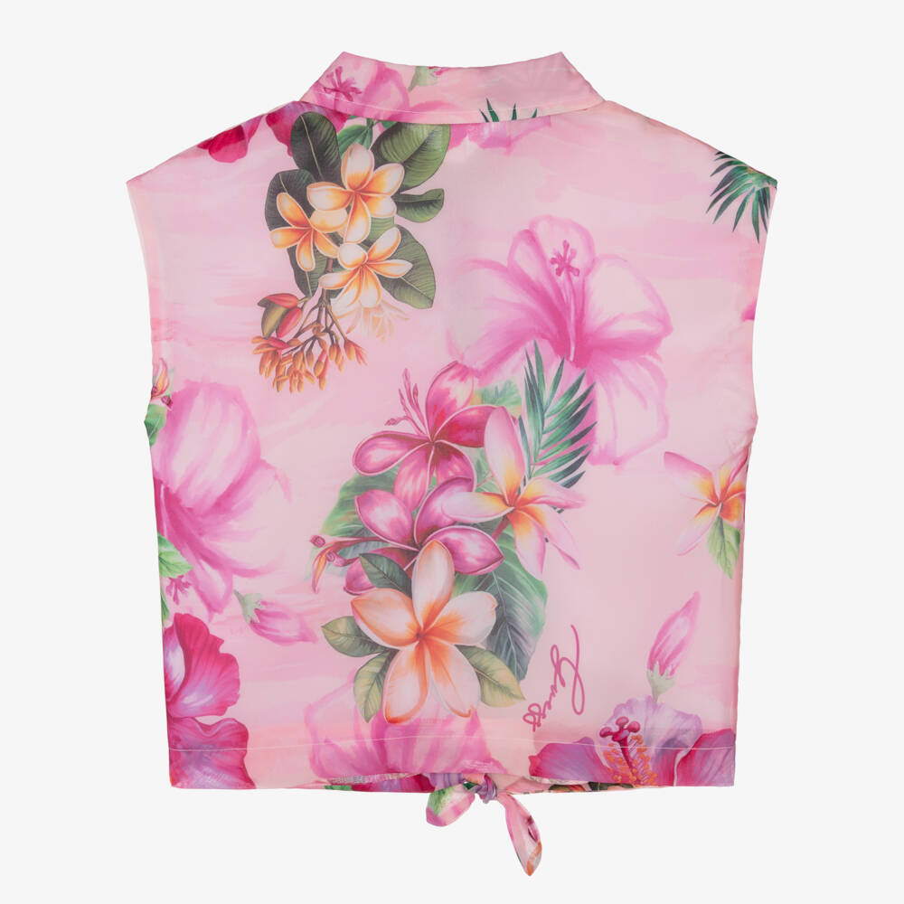 Guess-Older Girls Pink Chiffon Blouse with Hibiscus & Logo Print | Childrensalon