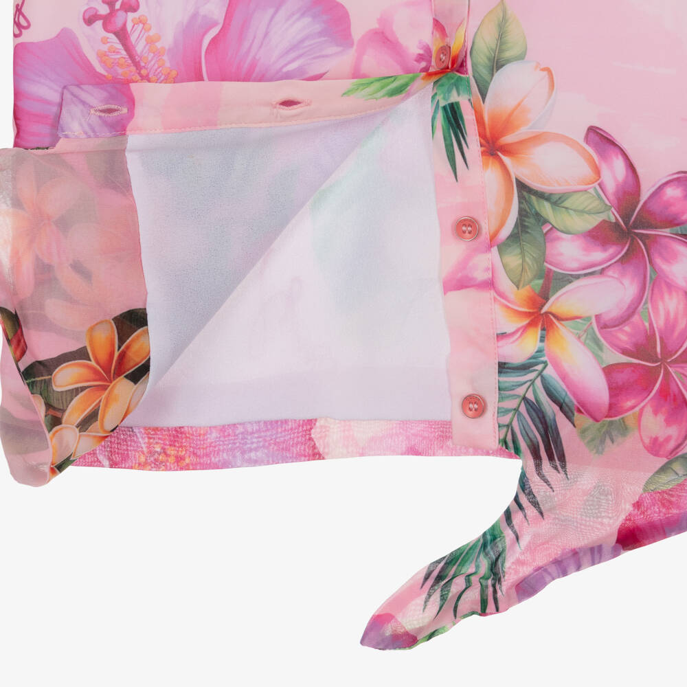 Guess-Older Girls Pink Chiffon Blouse with Hibiscus & Logo Print | Childrensalon