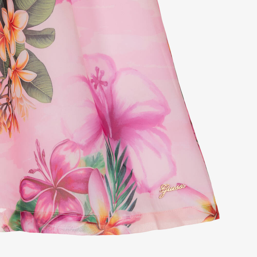 Guess-Older Girls Pink Chiffon Dress with Hibiscus & Logo Print | Childrensalon