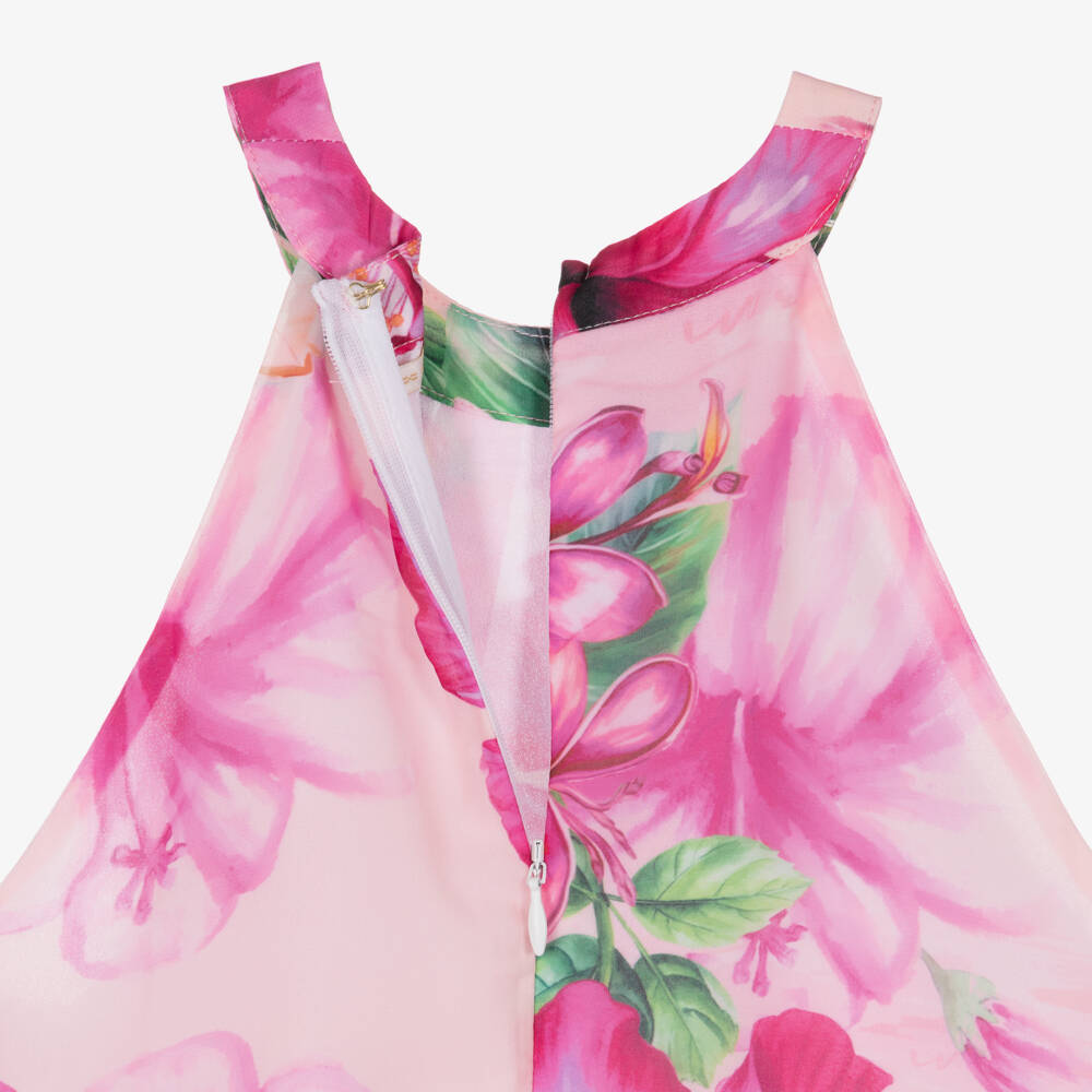 Guess-Older Girls Pink Chiffon Dress with Hibiscus & Logo Print | Childrensalon