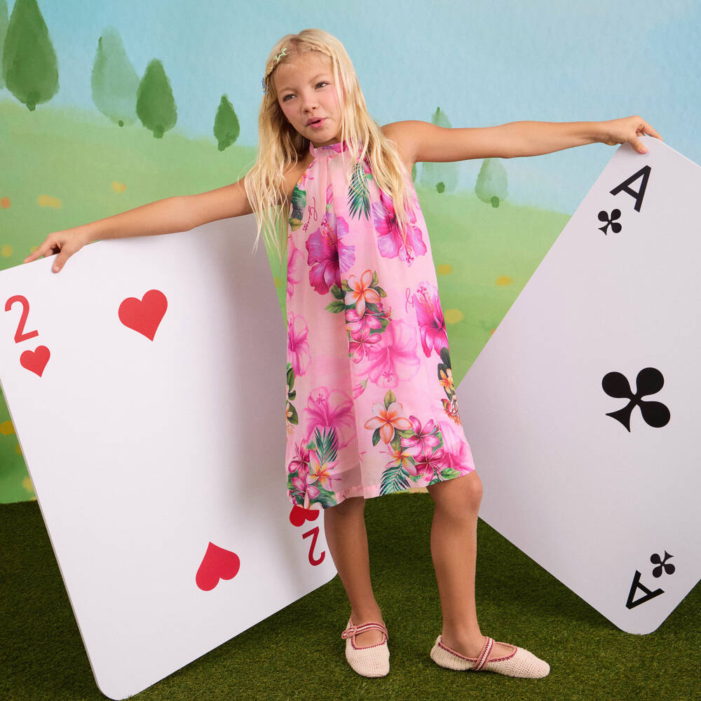 Guess-فستان شيفون لون زهري للبنات | Childrensalon