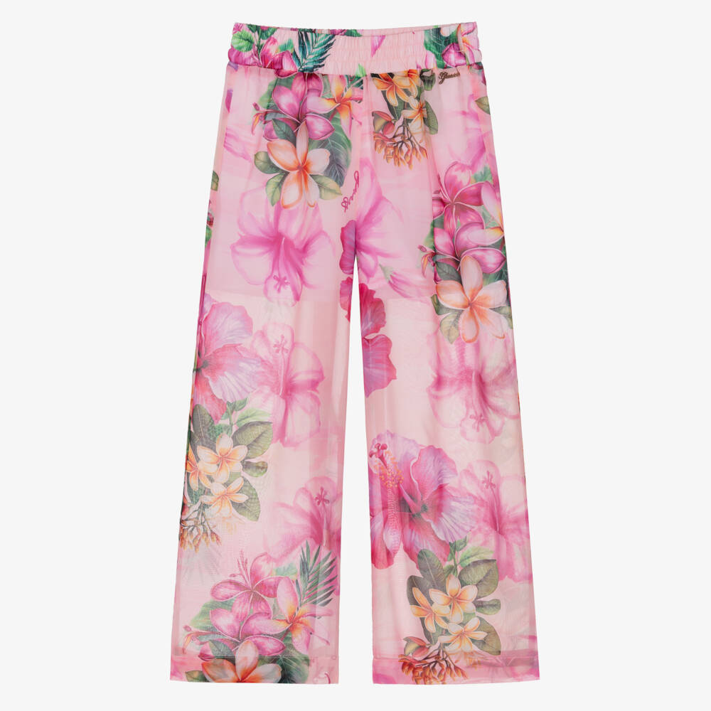 Guess-Older Girls Pink Chiffon Hibiscus & Logo Trousers | Childrensalon