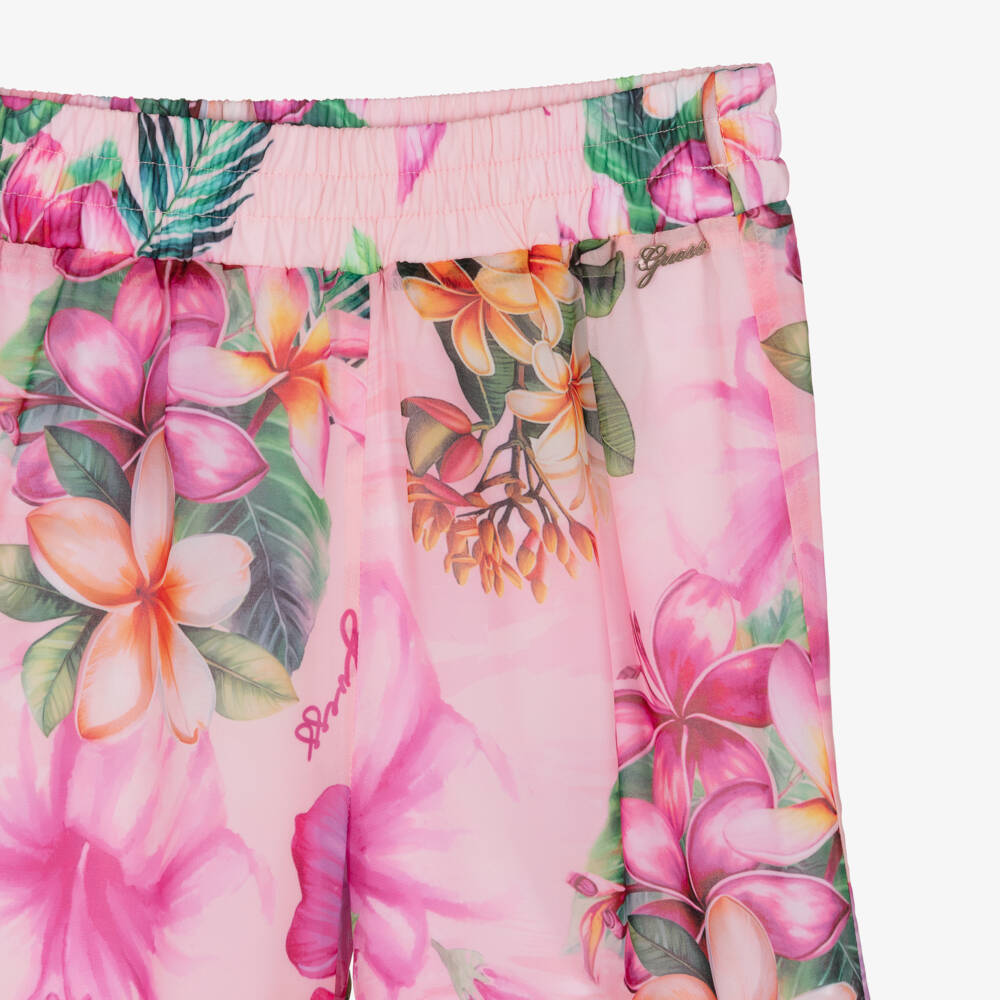 Guess-Older Girls Pink Chiffon Hibiscus & Logo Trousers | Childrensalon