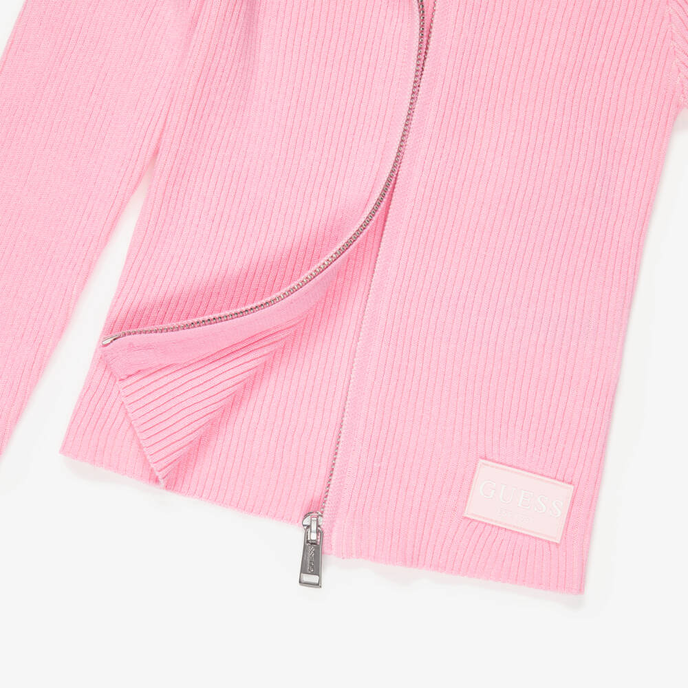 Guess-Older Girls Pink Ribbed Zip-Up Top | Childrensalon