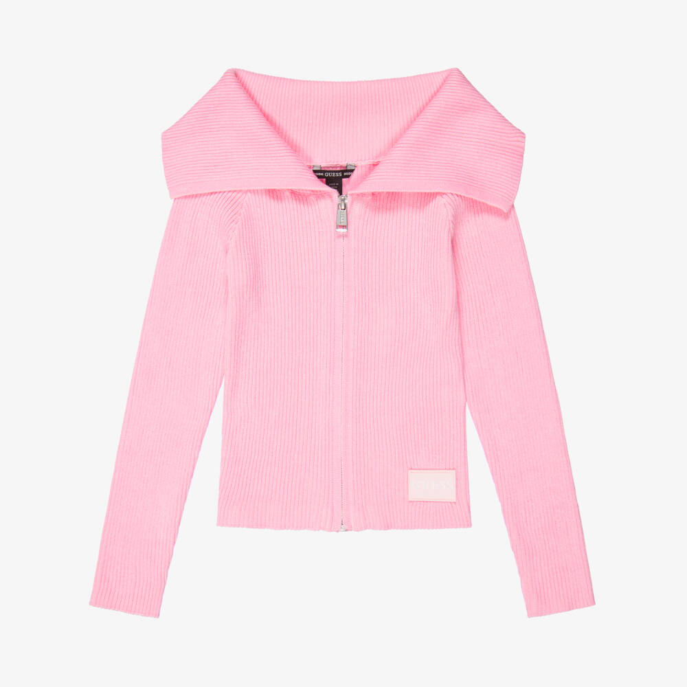 Guess-Older Girls Pink Ribbed Zip-Up Top | Childrensalon