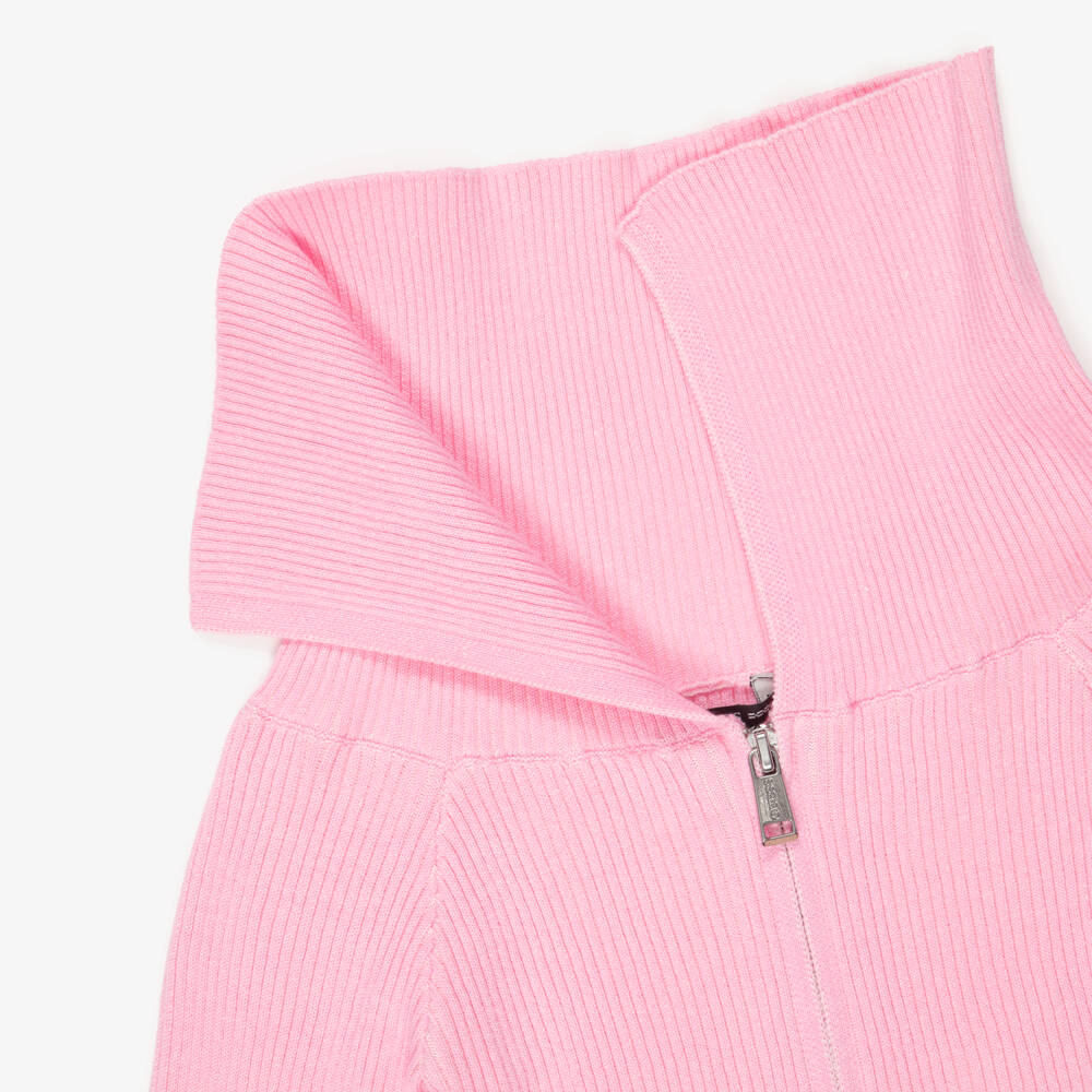 Guess-Older Girls Pink Ribbed Zip-Up Top | Childrensalon