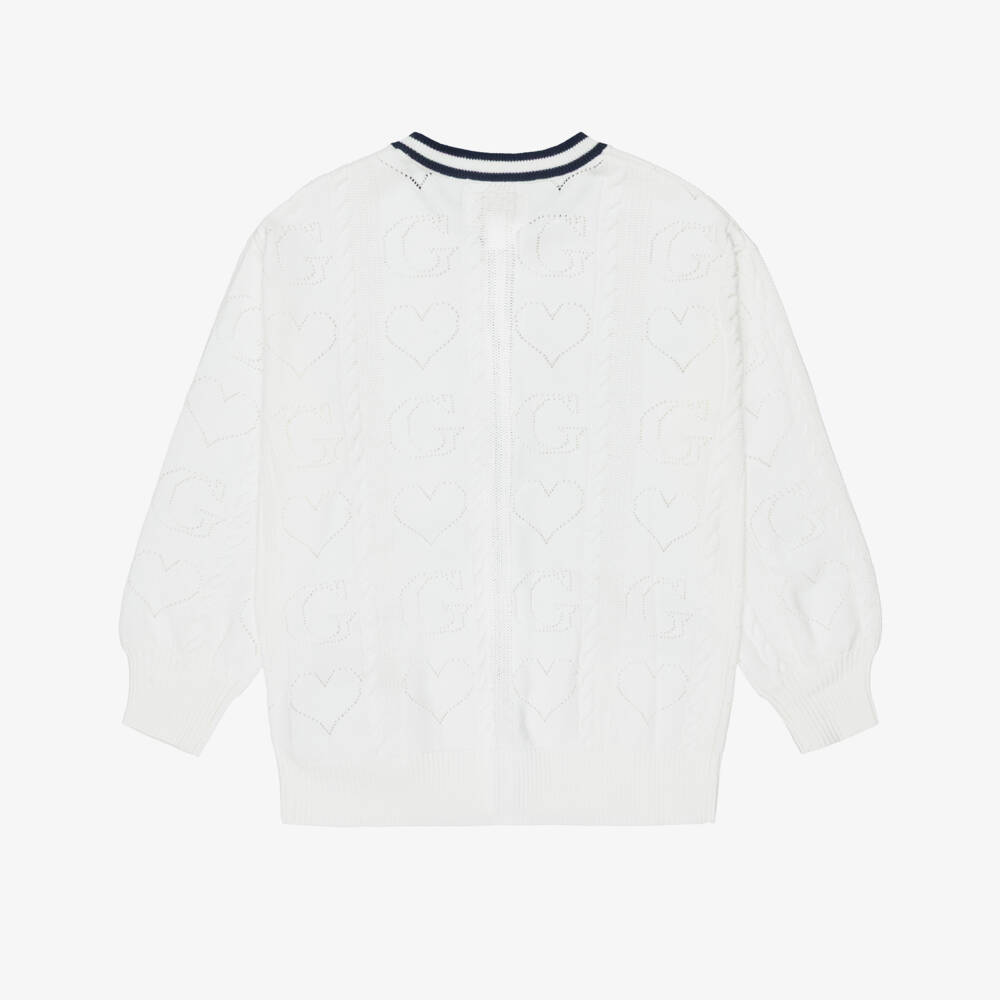 Guess-Older Girls White Cable Knit Cardigan | Childrensalon