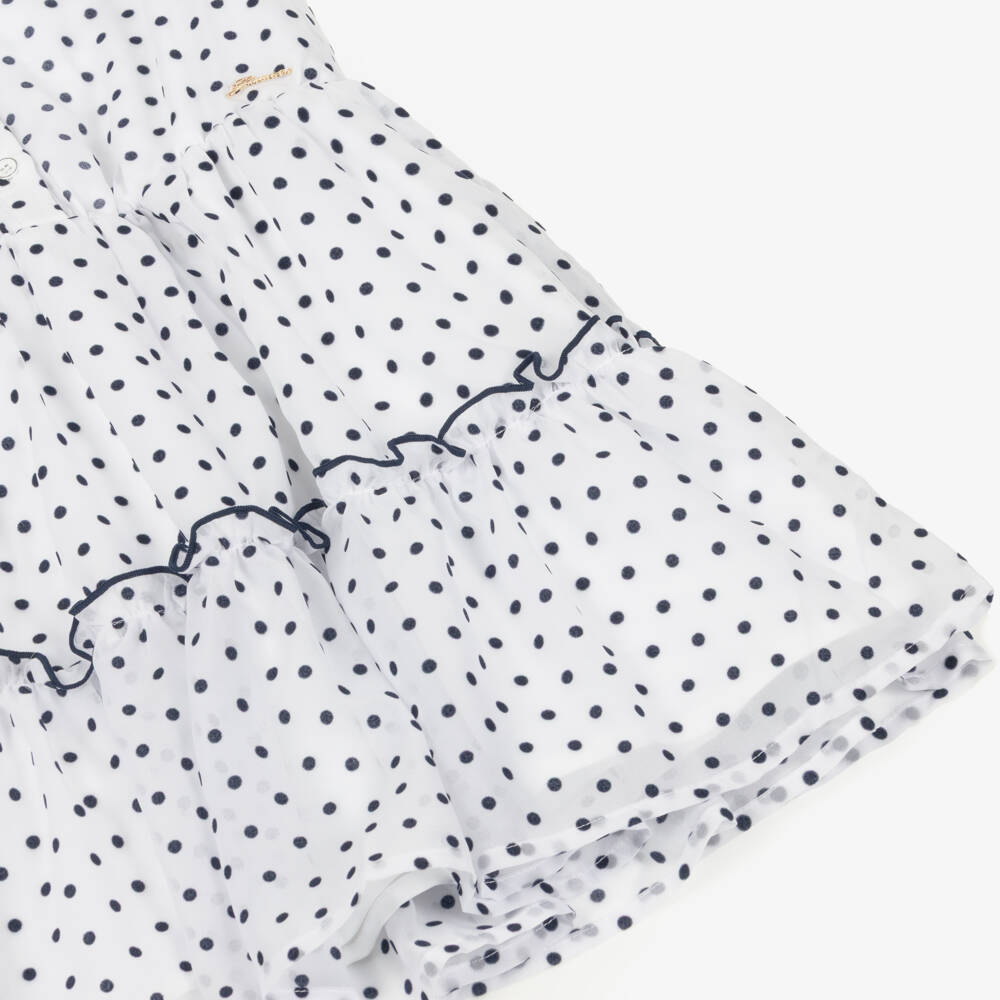 Guess-Older Girls White Chiffon Dress with Navy Blue Polka Dots | Childrensalon