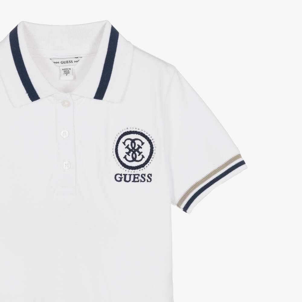 Guess-Older Girls White Cotton Piqué Polo Dress with 4G Logo | Childrensalon