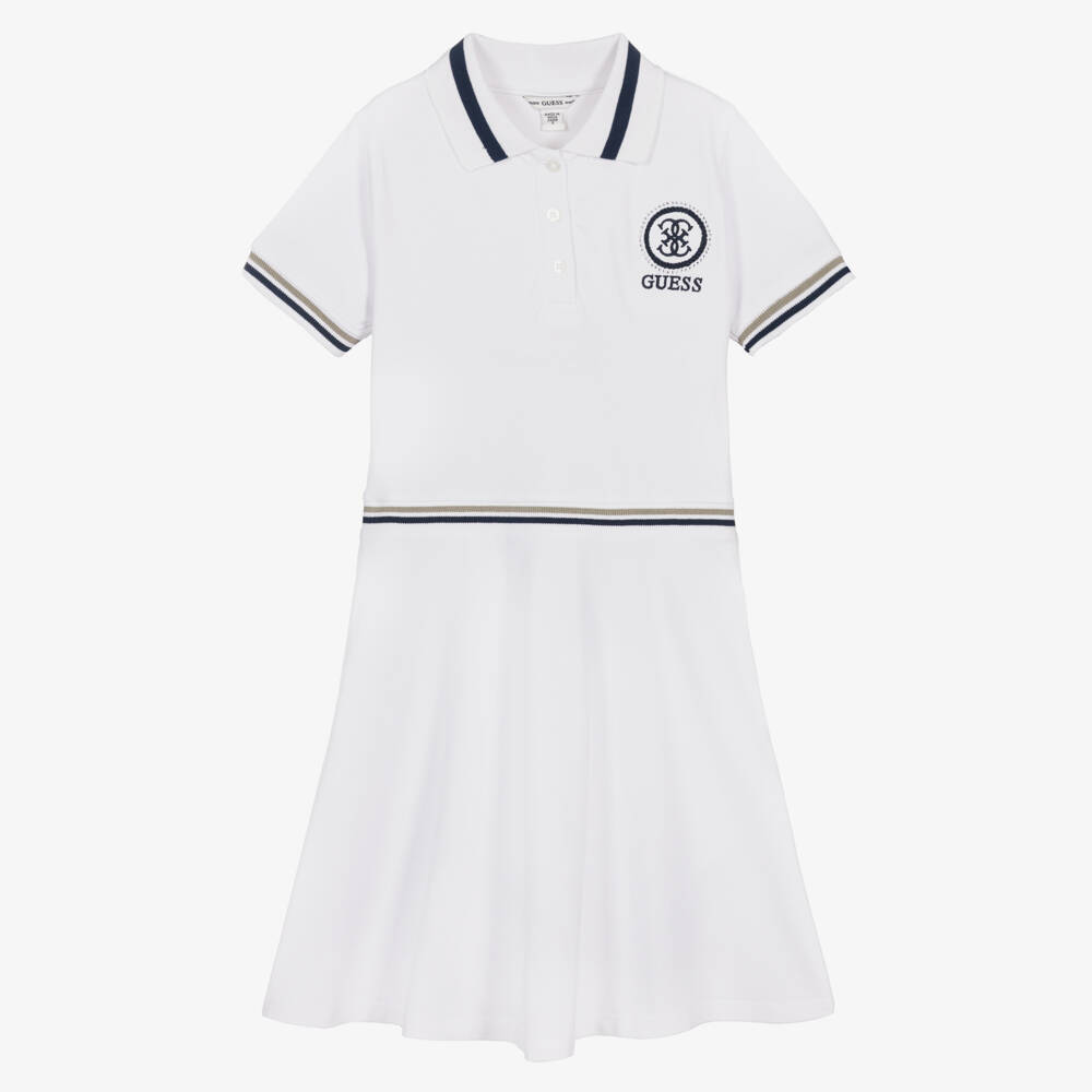 Guess-Older Girls White Cotton Piqué Polo Dress with 4G Logo | Childrensalon