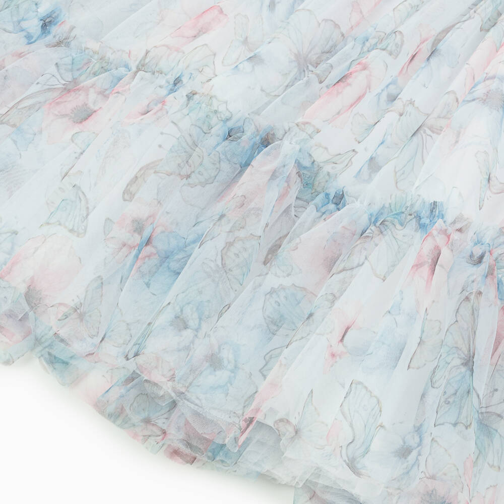 Guess-فستان تول بتصميم فراشات لون أبيض وأزرق للبنات | Childrensalon