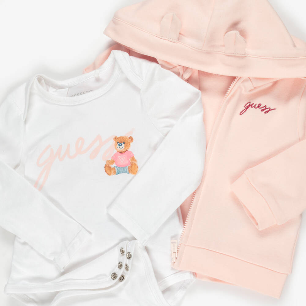 Guess-Pale Pink Cotton Baby Girls Tracksuit Set | Childrensalon