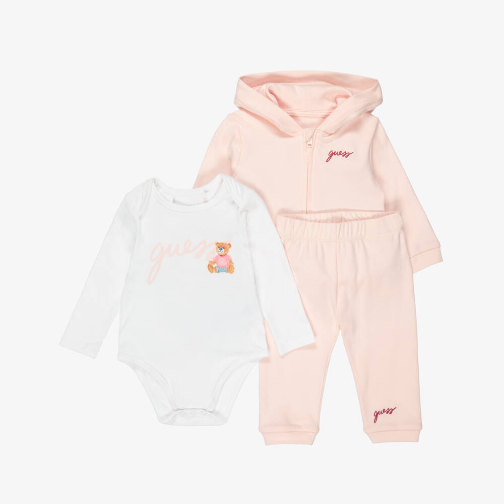 Guess-Pale Pink Cotton Baby Girls Tracksuit Set | Childrensalon
