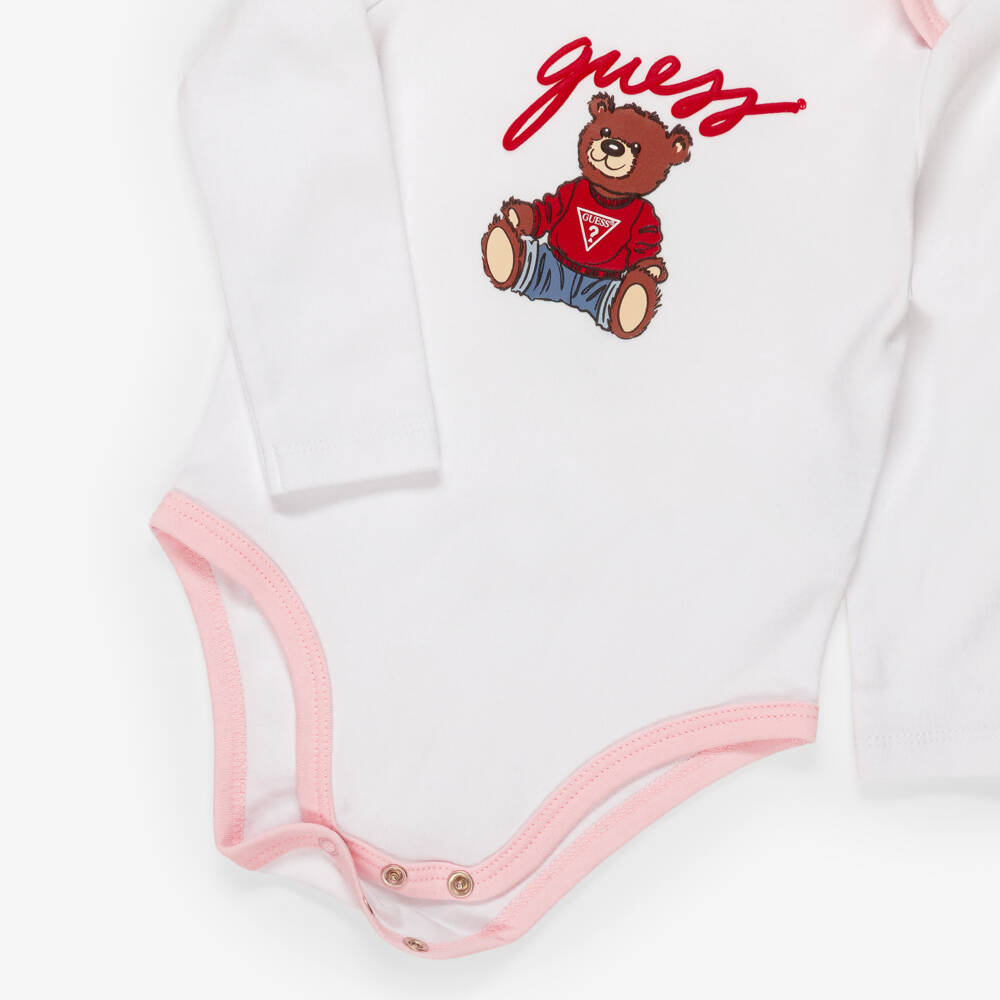 Guess-Pink Cotton Baby Trouser Set with Teddy Bear Pattern | Childrensalon
