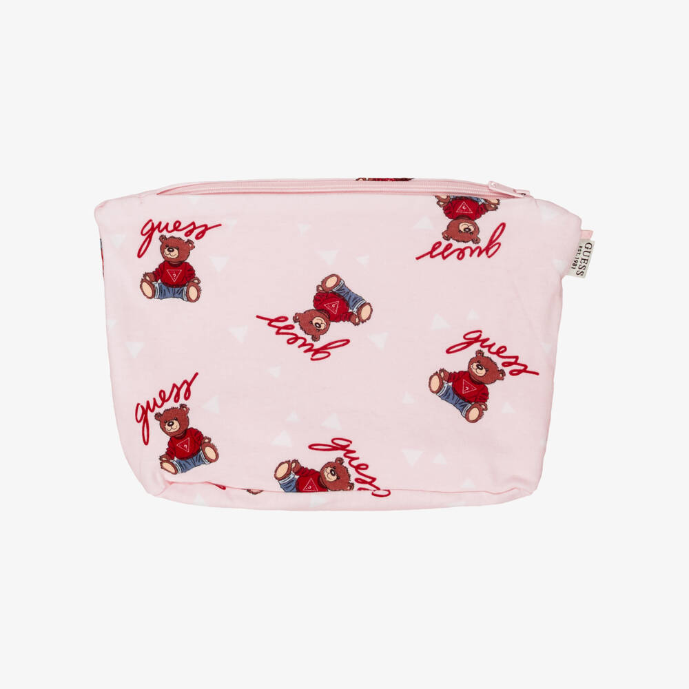 Guess-Pink Cotton Baby Trouser Set with Teddy Bear Pattern | Childrensalon