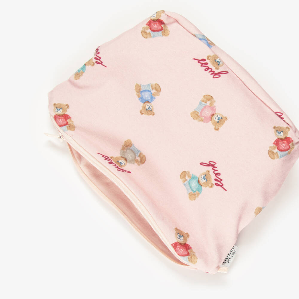 Guess-Pink Cotton Baby Trouser Set with Teddy Prints | Childrensalon