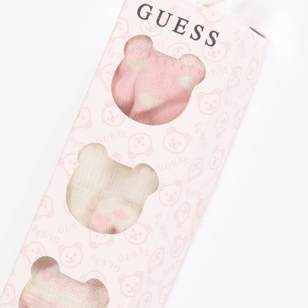 Guess-Pink & Ivory Cotton Baby Socks (3 Pack) | Childrensalon