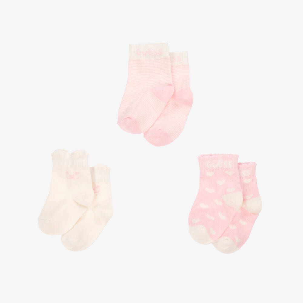 Guess-Pink & Ivory Cotton Baby Socks (3 Pack) | Childrensalon