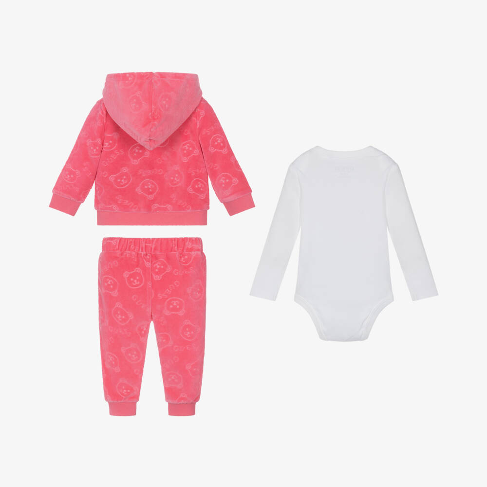 Guess pink velour baby tracksuit set childrensalon