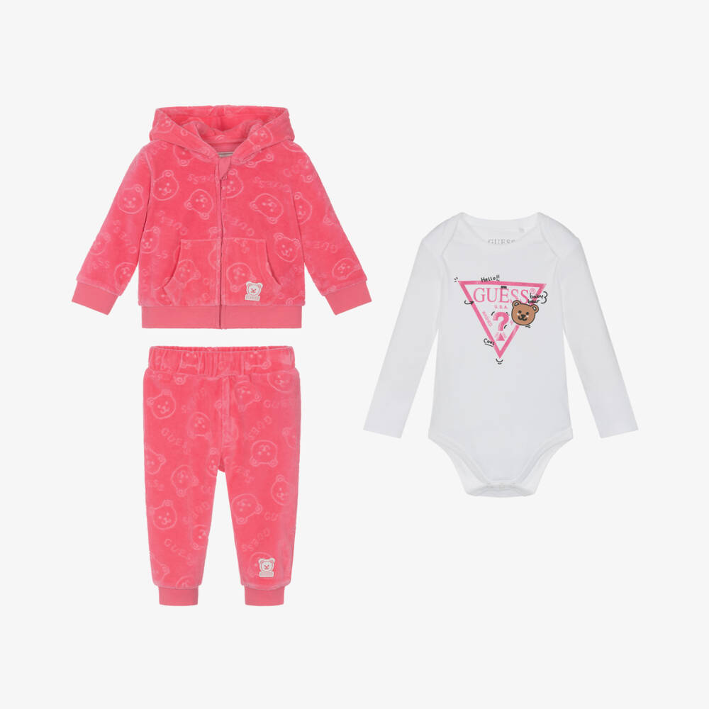 Guess pink velour baby tracksuit set childrensalon