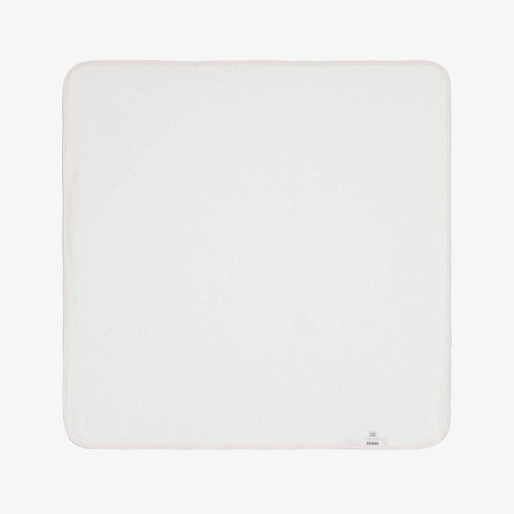 Guess-White Cotton Hooded Towel with Teddy Logo (70cm) | Childrensalon