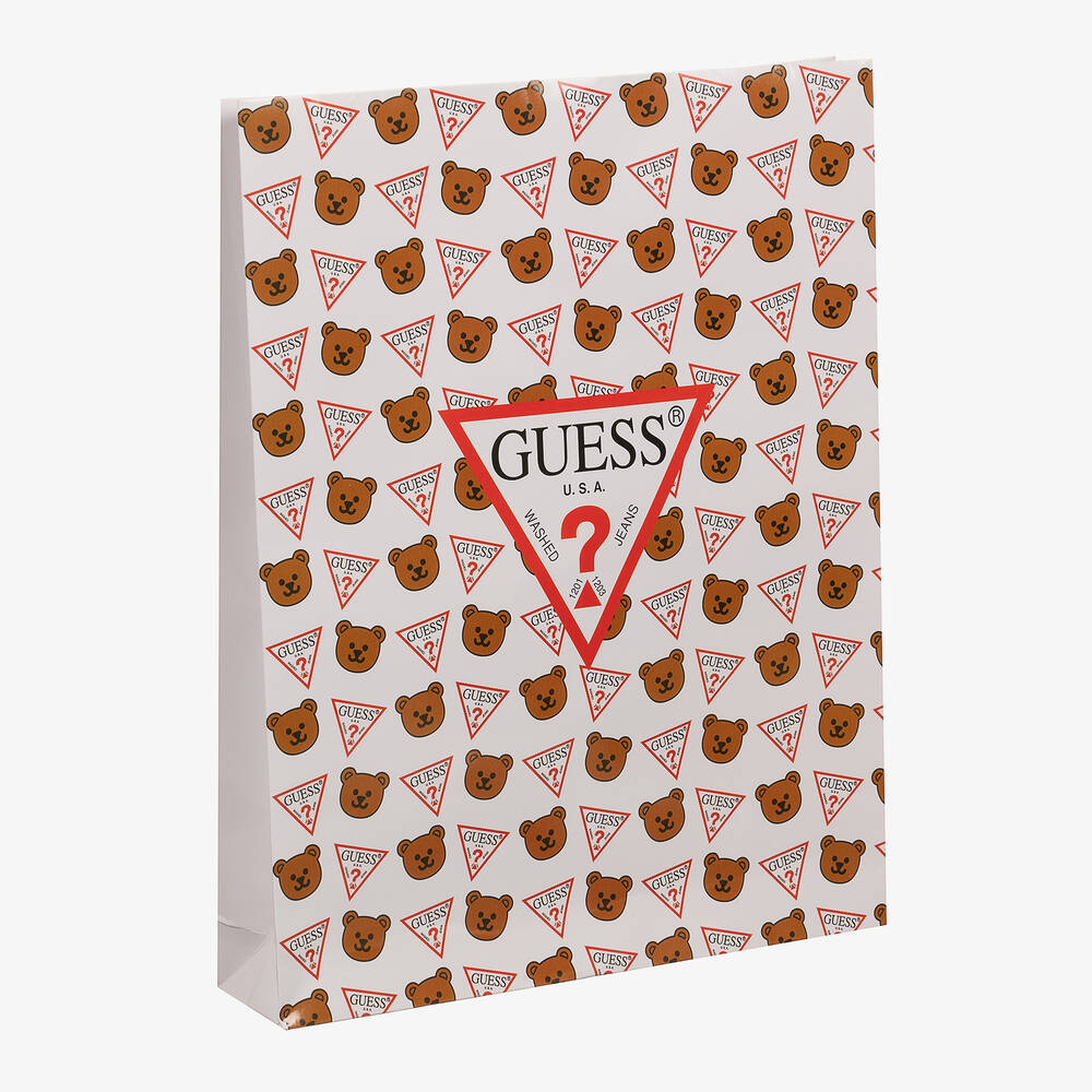 Guess-White Embroidered Cotton Bear Babygrow | Childrensalon