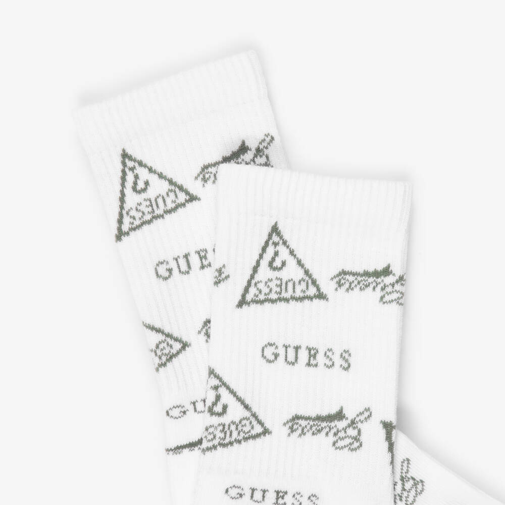 Guess-White Knitted Socks with Logo Graphics | Childrensalon