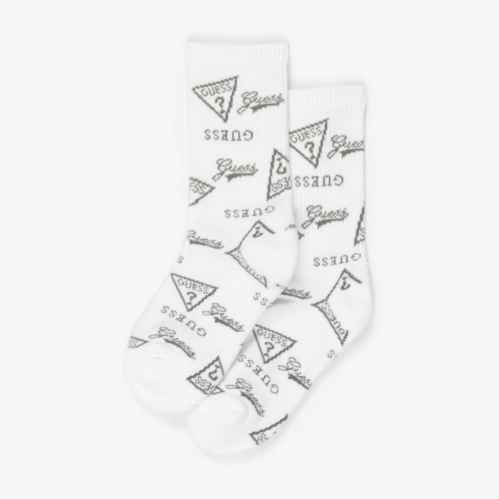 Guess-White Knitted Socks with Logo Graphics | Childrensalon