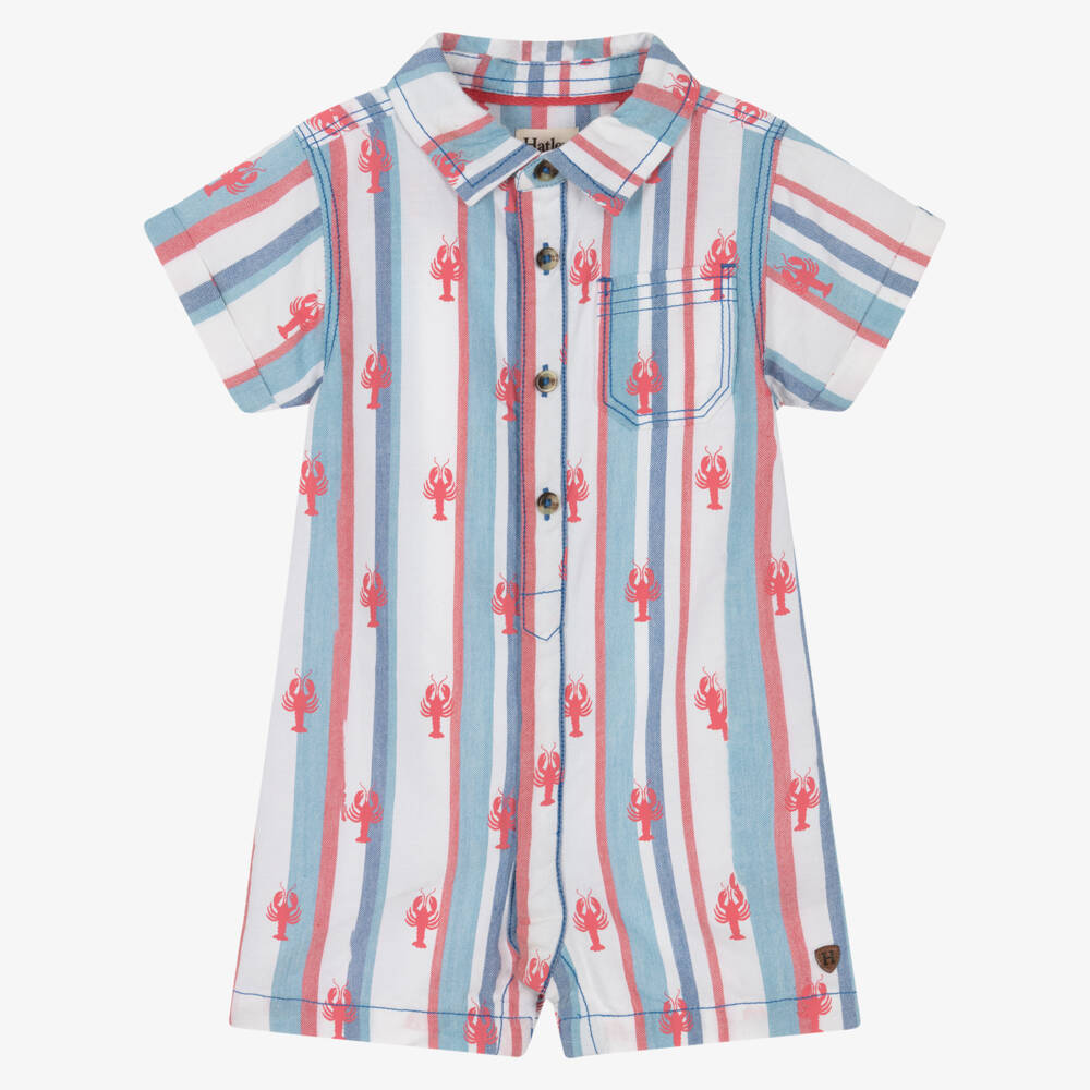 Hatley-Baby Boys Blue Striped Cotton Lobster Shortie | Childrensalon