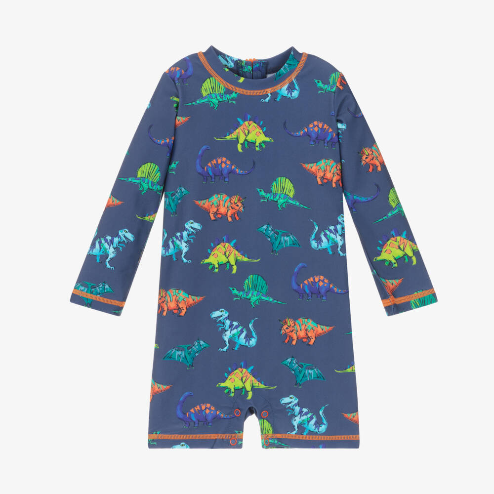 Hatley-Baby Boys Blue Sun Suit with Colourful Dinosaurs (UPF50+) | Childrensalon