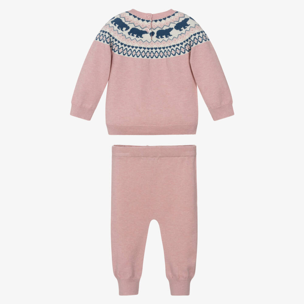 Hatley-Baby Girls Pink Cotton Knit Fair Isle Trouser Set | Childrensalon