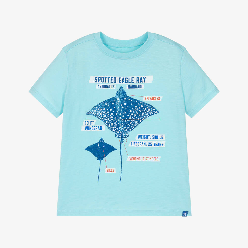 Hatley-Boys Aqua Blue Cotton Spotted Eagle Ray T-Shirt | Childrensalon