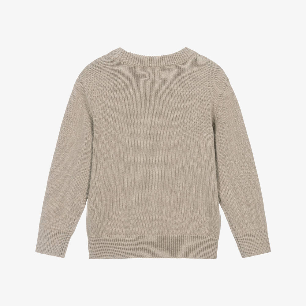 Hatley-Boys Beige Cotton Knit Bear Sweater | Childrensalon