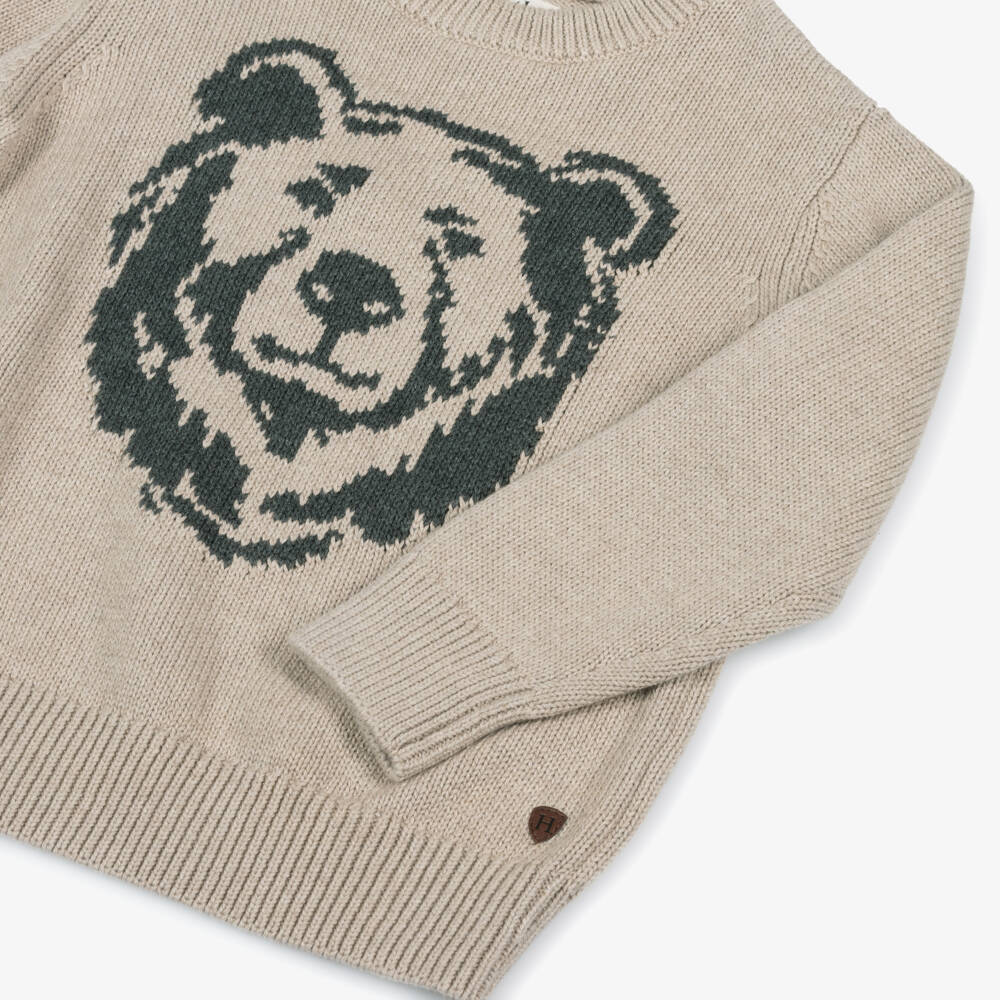 Hatley-Boys Beige Cotton Knit Bear Sweater | Childrensalon