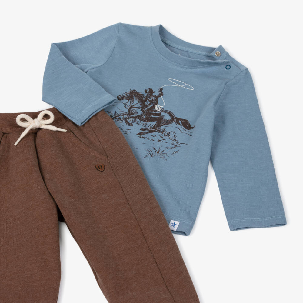 Hatley-Boys Blue & Brown Cowboy Trouser Set | Childrensalon