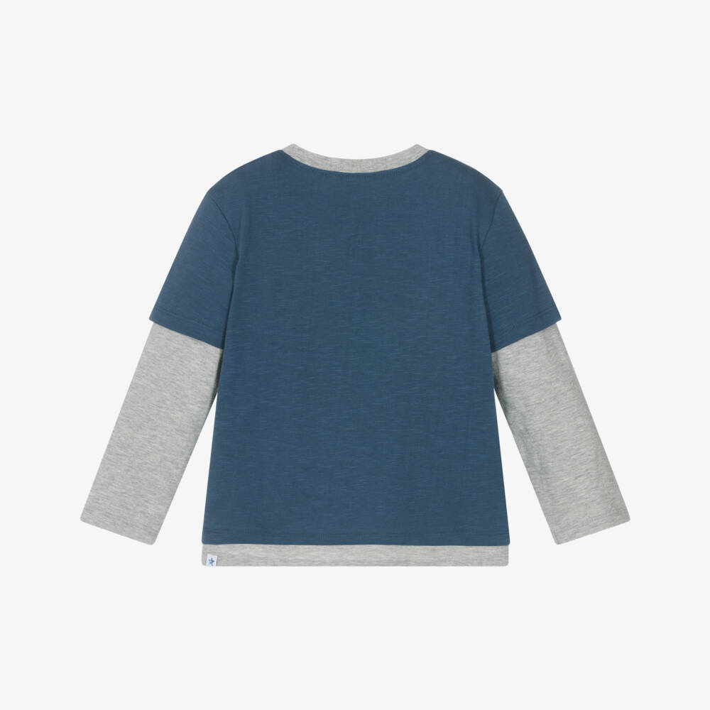 Hatley-Boys Blue Cotton Embroidered Monster Top | Childrensalon