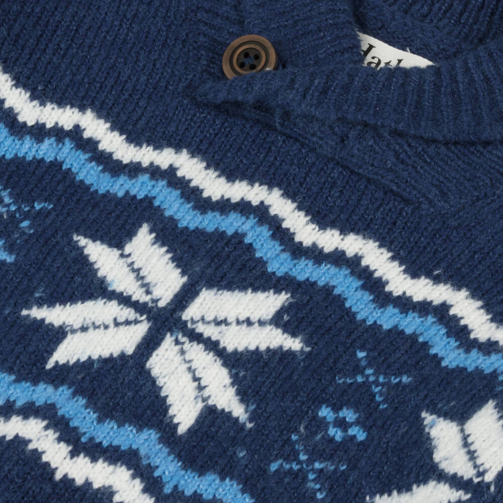 Hatley-Boys Blue Cotton Knit Fair Isle Sweater with Ribbed Collar | Childrensalon