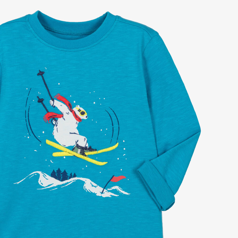 Hatley-Boys Blue Cotton Top with Polar Bear Graphic | Childrensalon