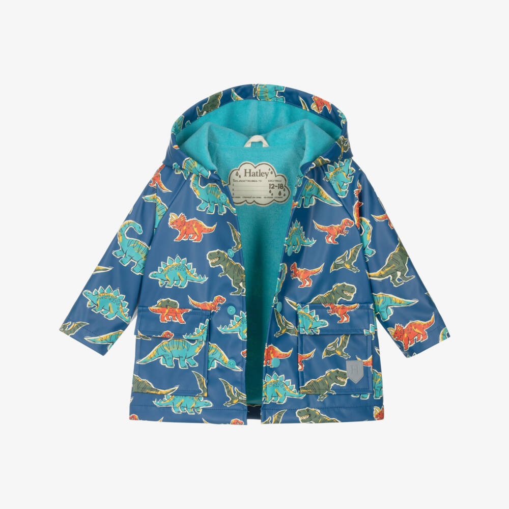 Hatley-Boys Blue Dinosaur Hooded Raincoat | Childrensalon