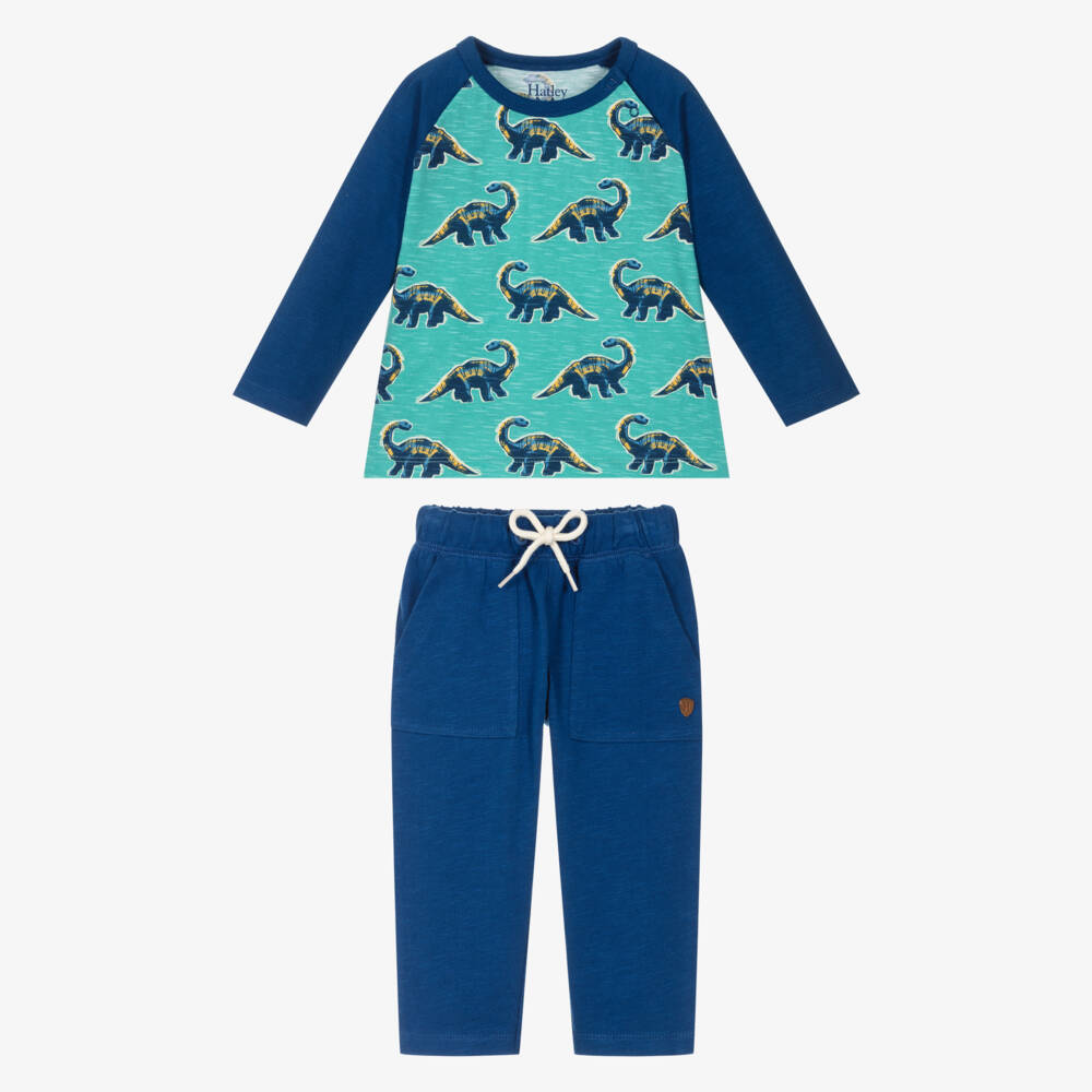 Hatley-Boys Blue Glow-In-The-Dark Dinosaur Print Trouser Set | Childrensalon