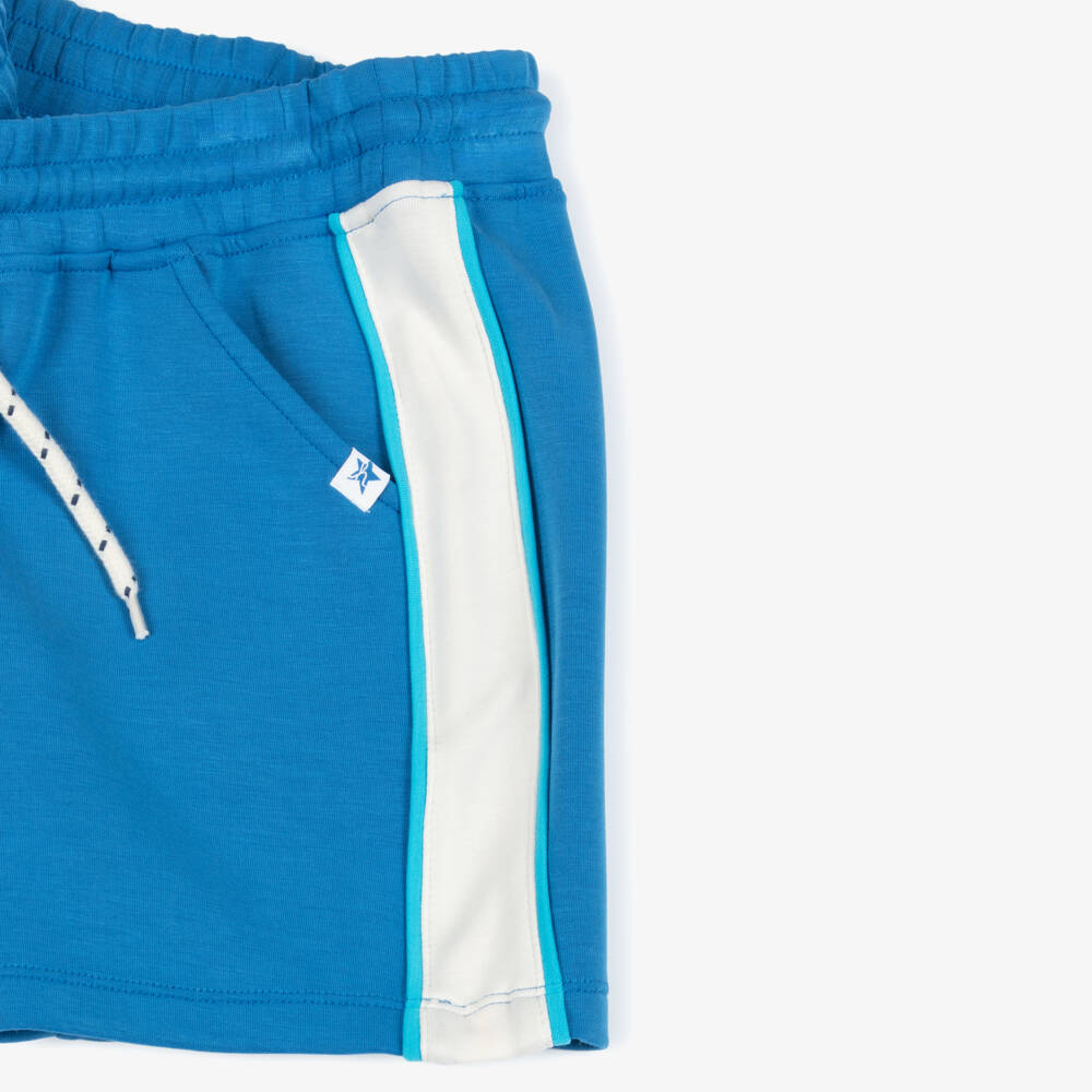 Hatley-Boys Blue Jersey Drawstring Shorts with Side Stripes | Childrensalon