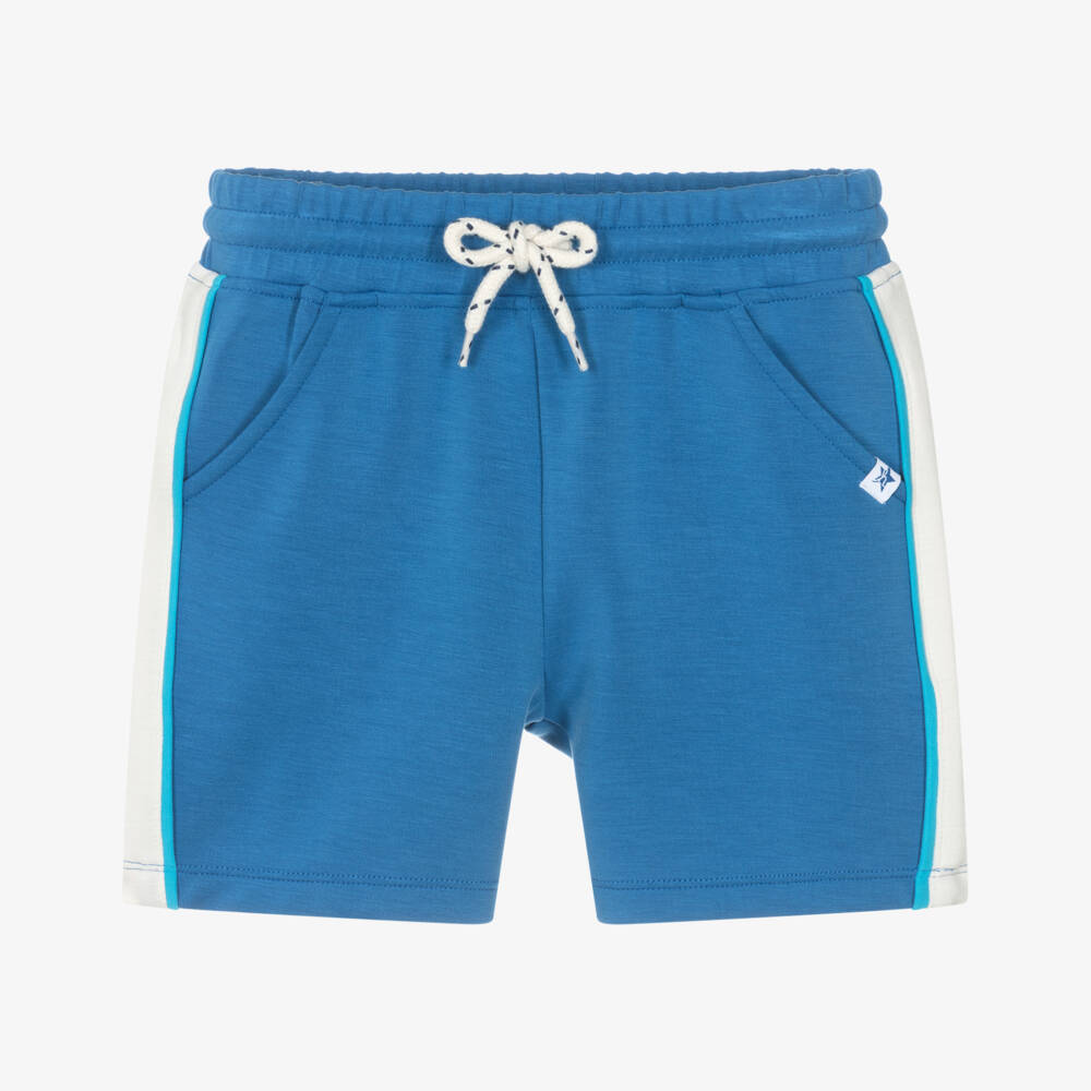 Hatley-Boys Blue Jersey Drawstring Shorts with Side Stripes | Childrensalon