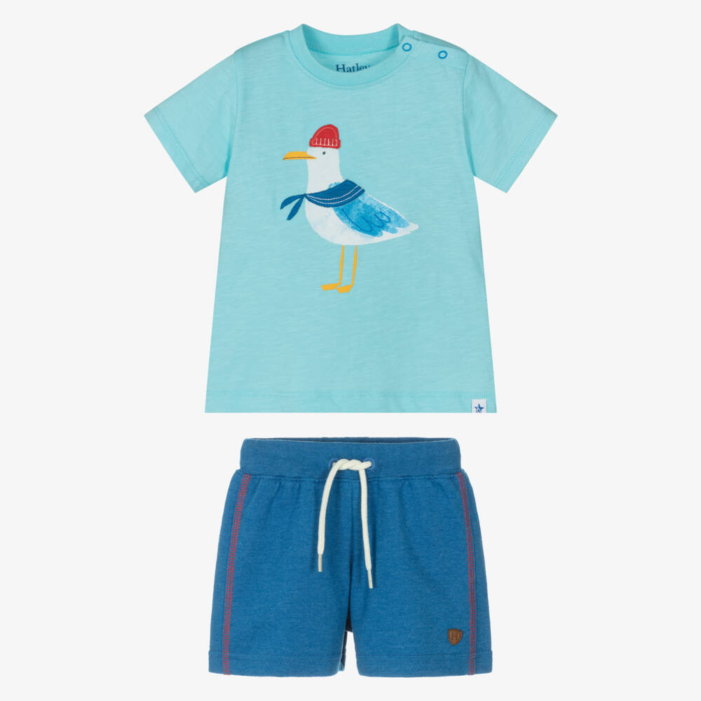 Hatley-Boys Blue Jersey Shorts Set with Appliqué Seagull | Childrensalon