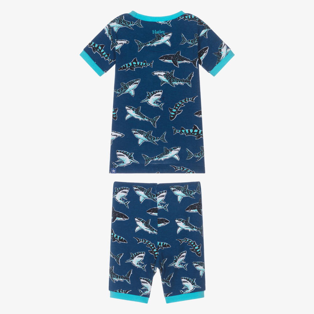 Hatley-Boys Blue Organic Cotton Shark Print Short Pyjamas | Childrensalon