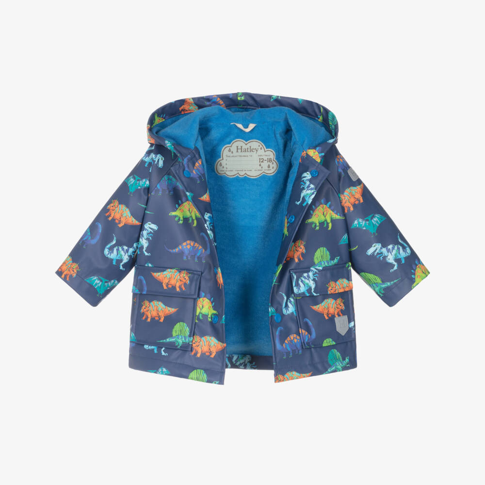Hatley-Boys Blue Raincoat with Colourful Dinosaur Print | Childrensalon