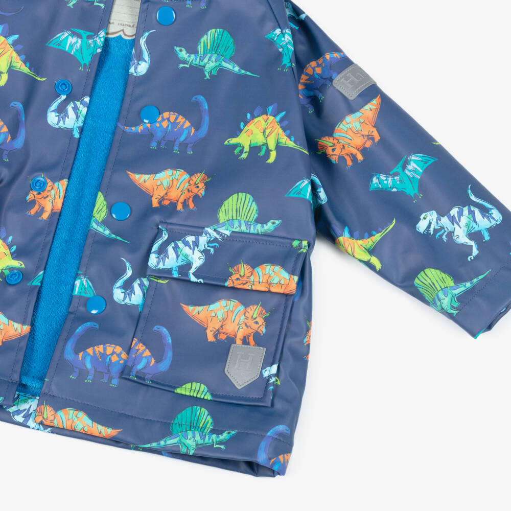 Hatley-Boys Blue Raincoat with Colourful Dinosaur Print | Childrensalon