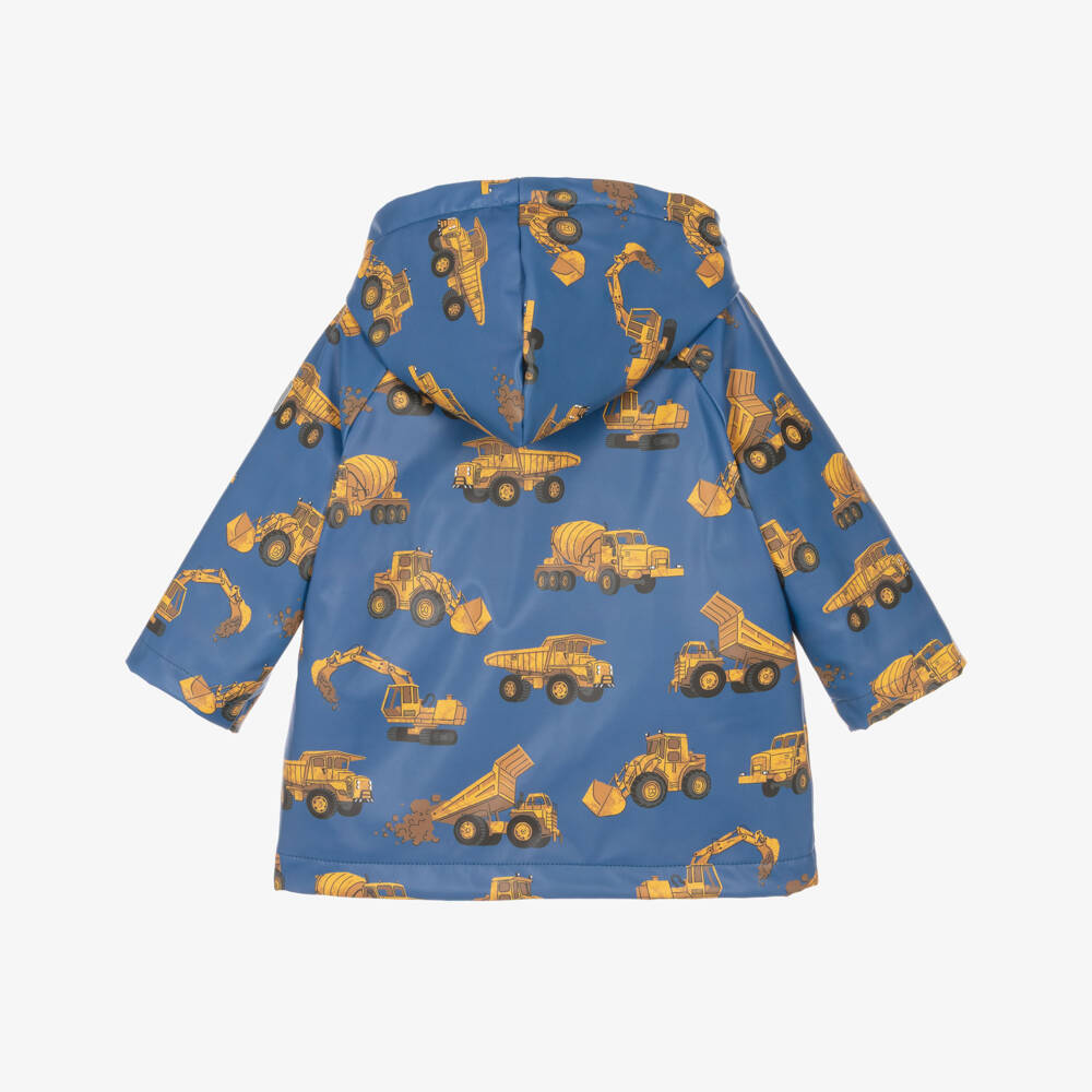 Hatley-Boys Blue Raincoat with Yellow Construction Trucks | Childrensalon