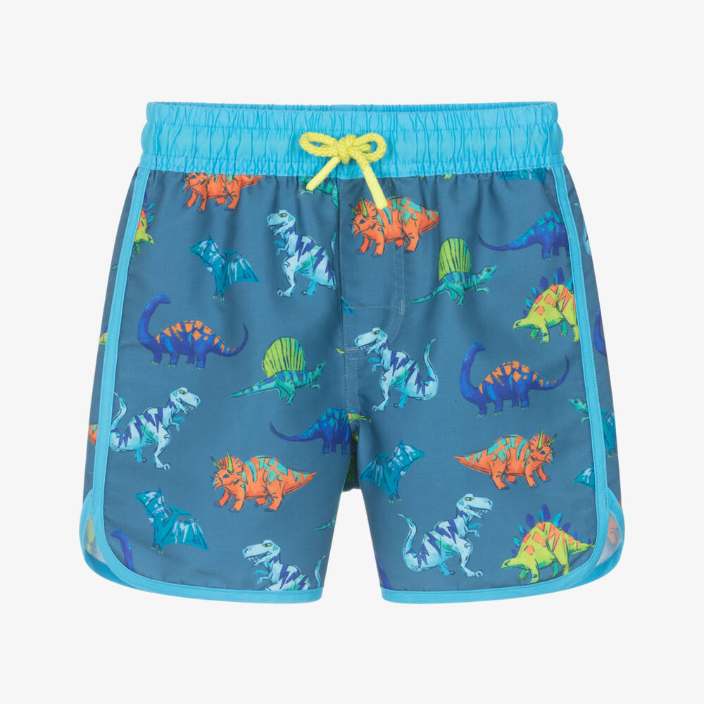 Hatley-Boys Blue Swim Shorts with Colourful Dinosaurs (UPF50+) | Childrensalon